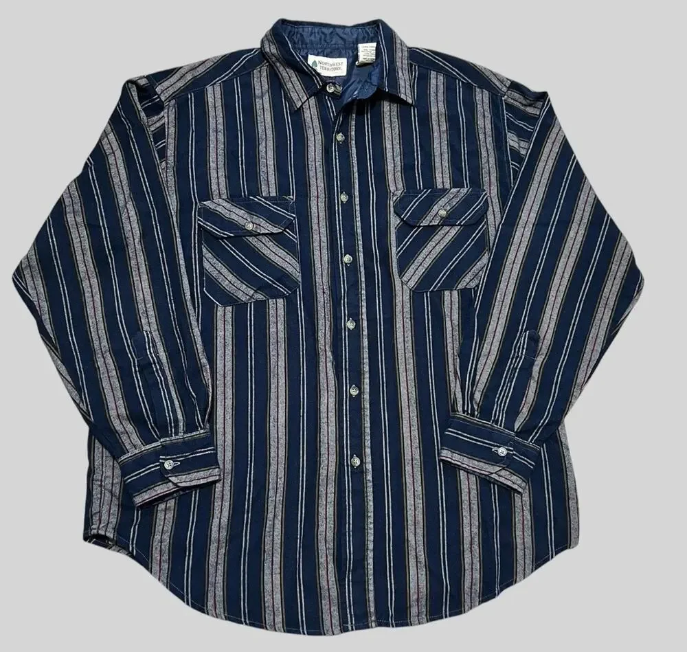 Vintage 90s Flannel Shirt Mens Large Blue Stripe Acrylic Northwest Territory